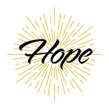 Hope Script Word Art with Dense Gold Rays Vector