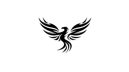 Fototapeta premium Elegant stylized black phoenix bird graphic design element, mythical symbol of rebirth, strength, and eternity.