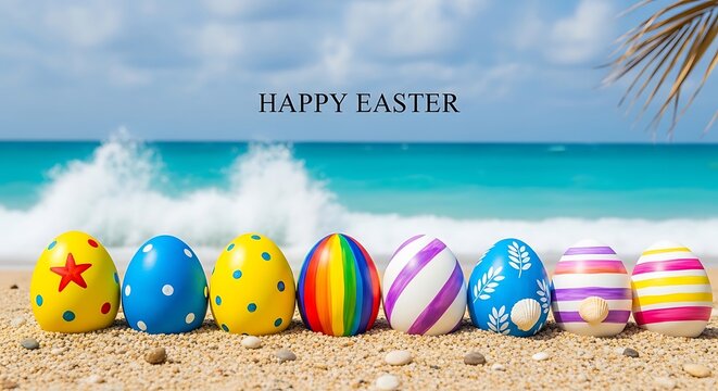 Happy easter monday beach eggs celebration