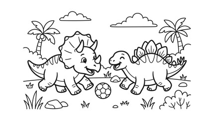 Triceratops and Stegosaurus dinosaurs playing. © Kebo