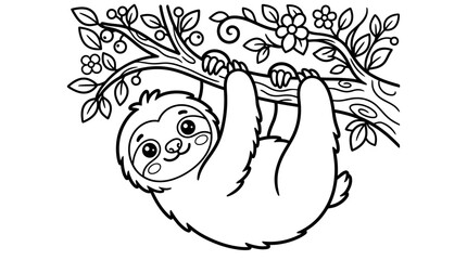 Naklejka premium Sloth Hanging Upside Down From Tree.