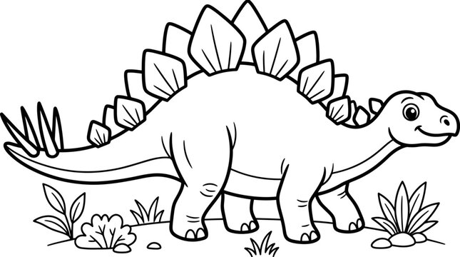 Stegosaurus dinosaur walking on ground.