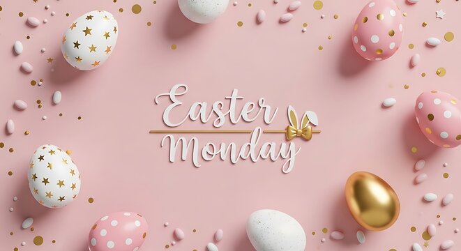 Happy easter monday wishes greetings with easter eggs and decorations