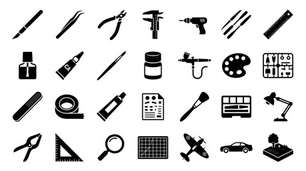 Fototapeta premium Collection of hobby modeling tools and supplies for creative crafting and detailed model building projects