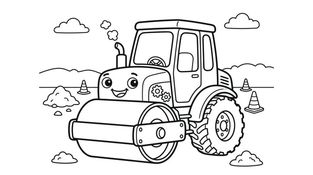 Smiling Road Roller Tractor Machine.