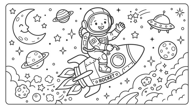 Astronaut Riding Rocket Ship Space.