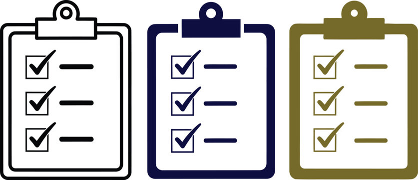 Transparent PNG available
Checklist icon. Clipboard vector illustration. Checkup plan on the board symbol. Paper document with check marks and fields sign. Schedule note. Report pictogram. Test and ex