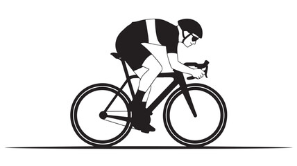 Fototapeta premium Cyclist Riding Fast on Road Bicycle in Black and White Sports Illustration