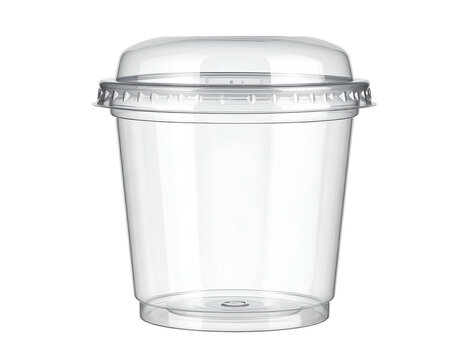 Transparent plastic cup with dome lid, isolated on white