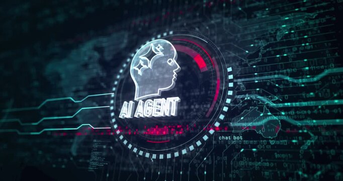 AI agent artificial intelligence symbol abstract digital concept. Global network and cyber technology background seamless and looped 3d animation.