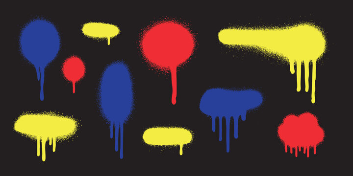 Paint splash texture with spray vector black and splatter drip background. Isolated grunge art with brush paint abstract and stain graffiti graphic. Design effect paint with street set spray