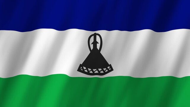 Lesotho Flag Waving on Wind, Realistic 4K Background Animation