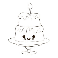 Dotted line kawaii cake for kids activity, transparent PNG isolated cutout © Anna