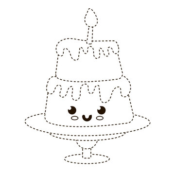 Dotted line kawaii cake for kids activity, transparent PNG isolated cutout
