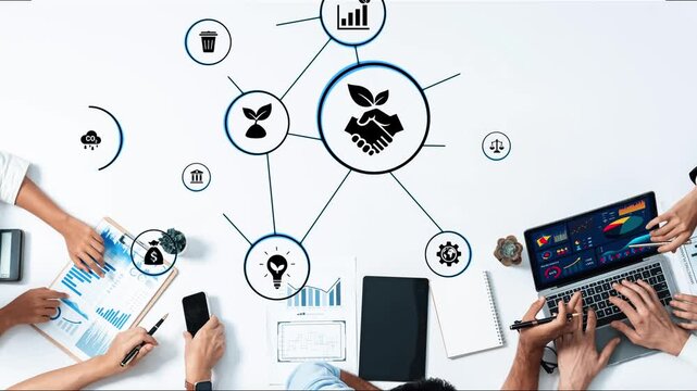ESG icons show environmental impact, social responsibility, and corporate governance. ESG drives sustainability, ESG investment, ESG reporting, and business growth. Funnel