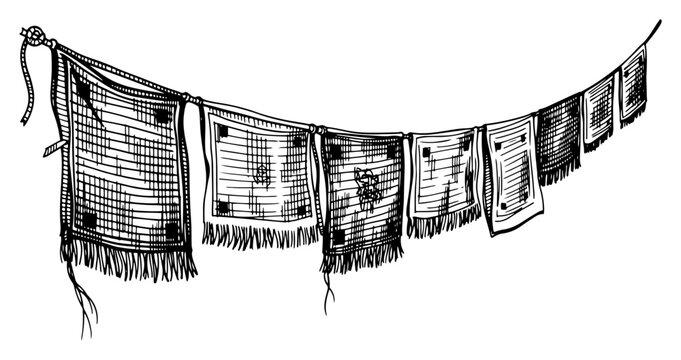 Hand drawn string of tibetan prayer flags