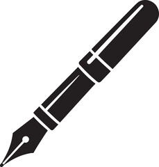 Fototapeta premium A black silhouette of a classic fountain pen with a pointed nib and segmented barrel, symbolizing writing, literature, and creativity. Keywords