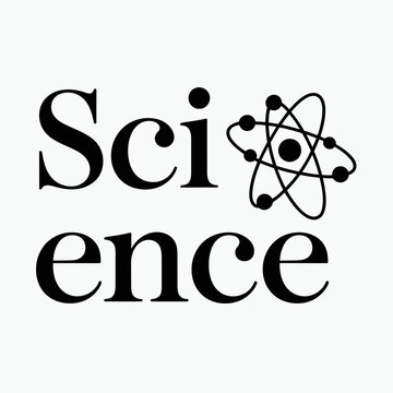 The text 'Science' is creatively split into two lines with an atom design integrated.