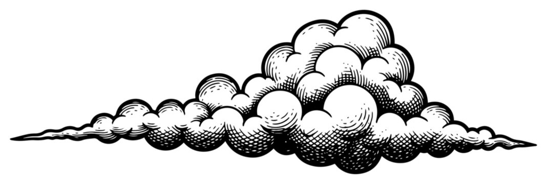 Detailed ink drawing of a large fluffy cloud in a classic engraving style