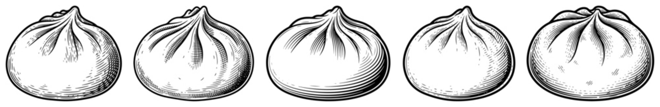 Vintage ink drawing of traditional Chinese soup dumplings or xiao long bao