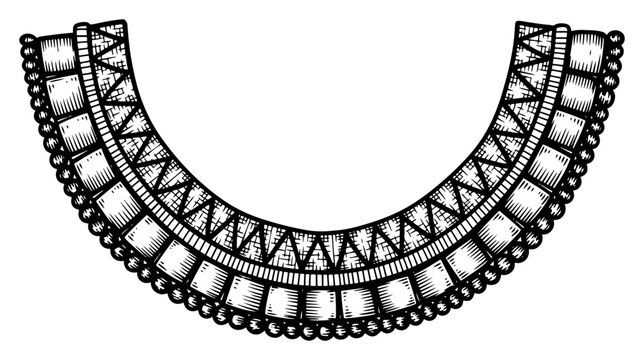 Traditional African collar necklace with geometric patterns and beadwork details in ink sketch