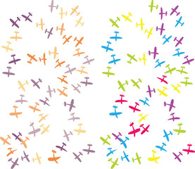 Colorful airplanes in swirling patterns on white background © abdur