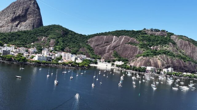 Urca Beach In Rio De Janeiro In Brazil. Beauty In Nature Scene. Downtown District. Guanabara Bay Skyline. Urca Beach In Rio De Janeiro In Brazil. Beautiful Cityscape. 