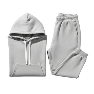 Cozy matching gray hooded sweatshirt and sweatpants set for casual wear