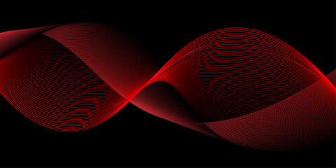 abstract red wavy lines on black background with flowing digital mesh frequency for technology and music concepts © Creative Lis
