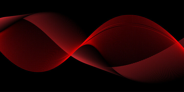 abstract red wavy lines on black background with flowing digital mesh frequency for technology and music concepts