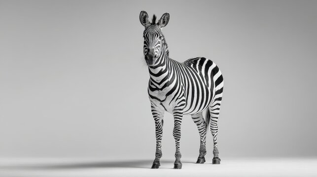 High-contrast zebra with crisp black-and-white stripes on white background