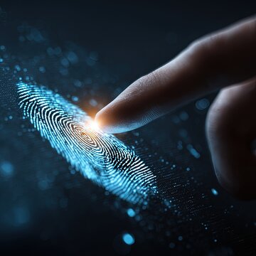 A digital fingerprint analysis, highlighted by an illuminating glow, signifying the advanced technology. A close-up view capturing the uniqueness of a personal identifier.