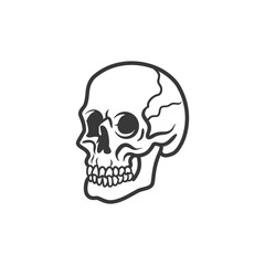 Obraz premium An outlined monochrome illustration showing the side profile of a human skull
