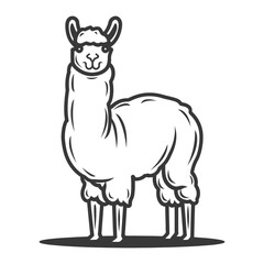 Obraz premium A black and white illustration of a standing llama animal