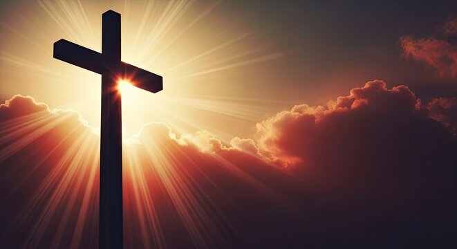 Easter sunday resurrection hope cross silhouette at sunrise