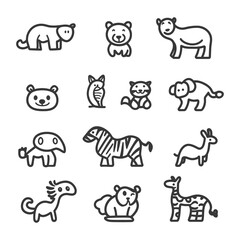 Fototapeta premium Illustrated icons of various cute and friendly cartoon animal characters
