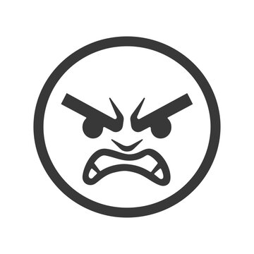 A monochrome circular emoji depicting an angry facial expression