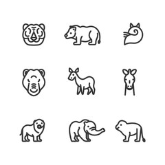 Fototapeta premium A collection of minimalistic line art animal illustrations presented in rows