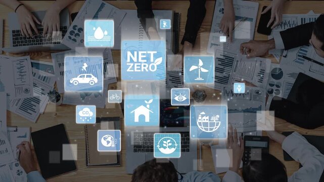 Net zero and sustainability concepts with environmental balance, digital sustainability icons, green energy goals, and eco-conscious digital business transformation for the future. Funnel