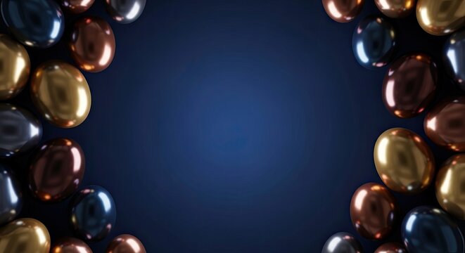 Easter sunday eggs border on dark blue background