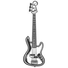 Naklejka premium A monochrome illustration of an electric bass guitar displayed