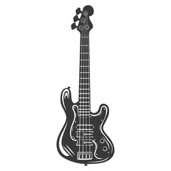 Naklejka premium A black and white illustration shows a bass guitar instrument