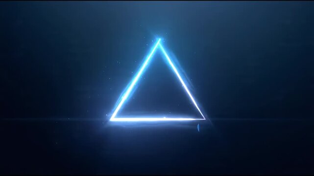 Abstract glowing blue triangle neon light on dark background animation effect, futuristic and technological concept