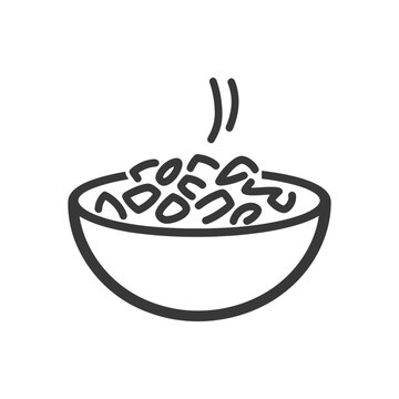 A simple line drawing depicting a bowl of hot food steaming