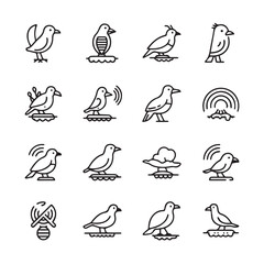 Fototapeta premium Bird Icons Collection: Diverse Avian Silhouettes with Symbolic Elements Minimalist Outline Style