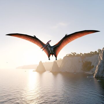 Pteranodon Flying Over Prehistoric Coastline