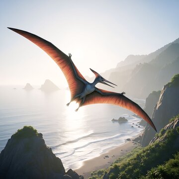 Pteranodon Flying Over Prehistoric Coastline