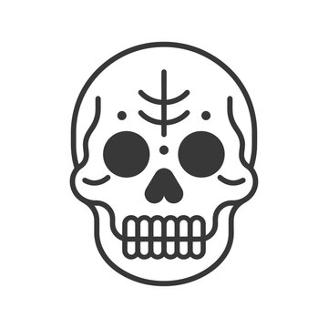 A simple black line drawing of a stylized sugar skull
