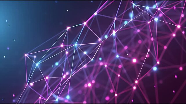 Abstract network connection background showcasing dynamic digital technology, big data transfer, and global communication infrastructure with glowing nodes and vibrant lines