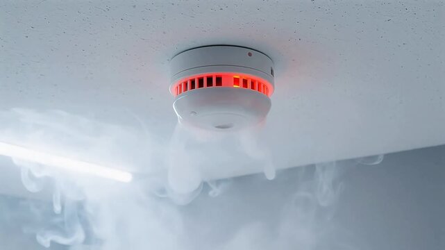 Fire alarm smoke detector on ceiling